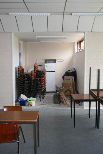 Ruimte in het vernieuwde dorpshuis, bedoeld voor de schietclub. In de nis achteraan kunnen dan de schijven worden geplaatst.