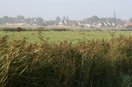 Nevelige skyline van Noordhorn aan de oostkant, er verandert iets. Duidelijk is dat hier wordt gebouwd, de Zwama's hebben goed gezelschap gekregen.  