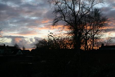 Mooie lucht met berksilhouet, boven Nieuwstraat/Noorderweg Noordhorn