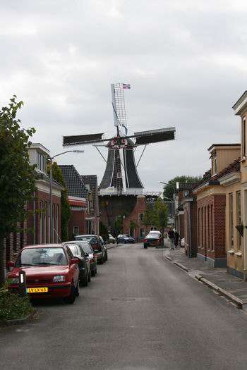 Koren- en pelmolen 'De Fortuin' in vol ornaat, draaiend als in zijn beste dagen 