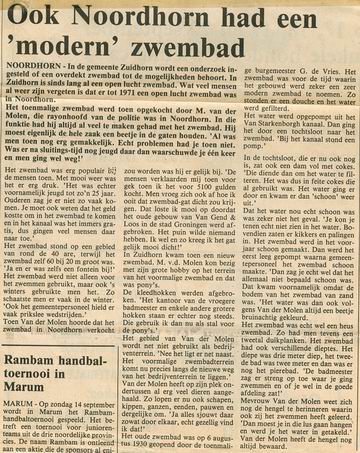 Krantenartikel uit 1986, waarin het wel en wee van het Noordhorner bad uitvoerig wordt beschreven