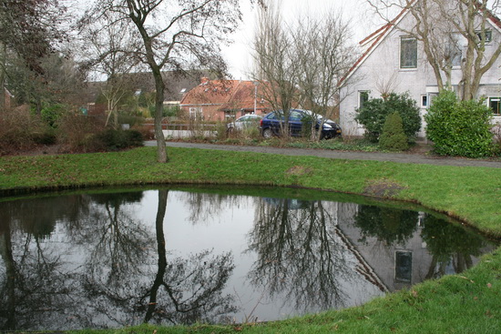 Op de achtergrond het huis van de familie Dijkstra, 'opgenomen' in de bebouwing van de Borgwijk