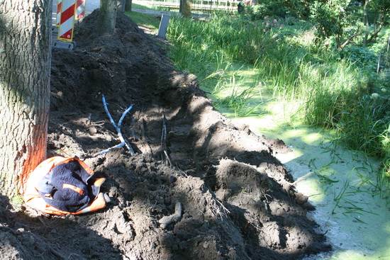 .... maar ook aan de oostkant. En binnenkort waarschijnlijk over de hele breedte van de weg, want die ligt er dan toch uit....